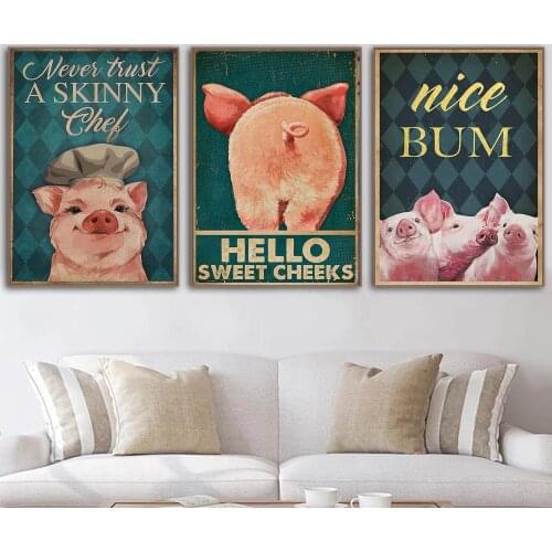 Vintage Poster Mental Black Pig Poster Nice Bum Art Print Vintage Hello Sweet Cheeks Funny Bathroom Painting