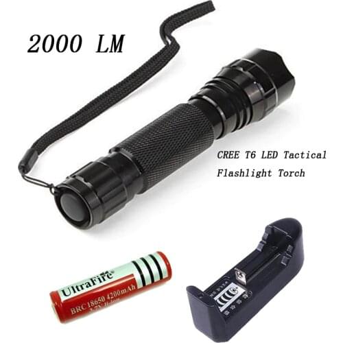 High Quality Lantern 501 XML T6 Led Flashlight 2000 Lumens Linterna Led T6 Torch Light Hunting Flash Light+18650 Battery+Charger