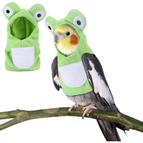 Funny Frog Shaped Birds Clothes Parrots Costume Cosplay Winter Warm Hat Hooded Pet Accessories For Parakeet Cockatiel bird toys