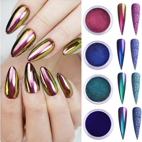 1Box Chameleon Mirror Nail Glittering Powder Metallic Effect Colors Pigment Nail Art Dust Decorations Black Base Needed
