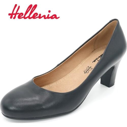 Hellenia Bassic Office Work lady Pumps Round Toe Handmade Woman Casual Shoes Plus Size 36-40 Soft sole Leather Lining shoelaces
