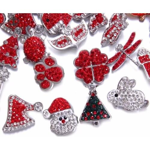 ROYALBEIER Large Christmas Rhinestone Santa Crystal Metal Snap Button fit 18/20mm DIY Snap Accessories For Women Jewelry KM0089