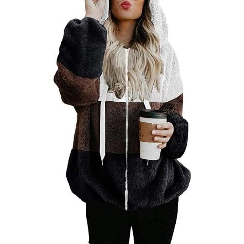 Zoulv 2021 Womens Coat Fashion Jacket Woman Casual Warm Jacket Female Stitching Plaid Ladies Clothes Hooded Zipper Ladies Coat