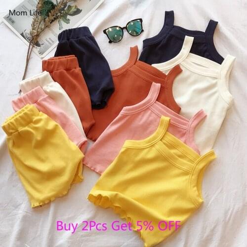 2Pcs Fashion Summer Kids Baby Girls Boys Clothes Cotton Casual Sleeveless Tops T-shirt+Shorts Toddler Infant Outfit Set 12M-5Y