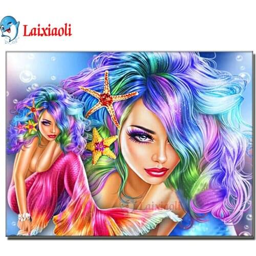 Diy diamond painting color Pretty Woman full square round drill mosaic 5d embroidery cross stitch Mermaid girl home decoration