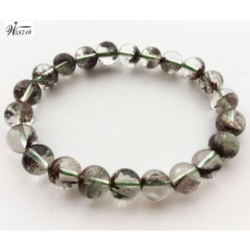 Free Shipping Fashion Jewelry 7.5~8mm Natural Green ghost crystal Ball Beads Stretch Bracelet 7.5" FG8703