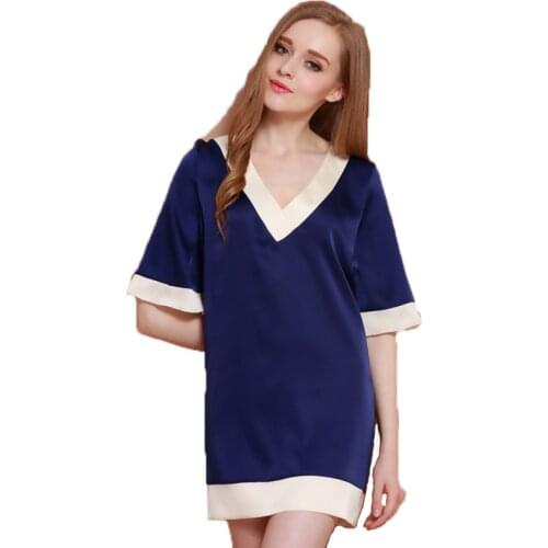 Free Shipping 2016 New Arrival womens Sleepwear Nightgown Fashion Female Nightwear Silk Satin Short Sleeve V-neck Mini Pijamas