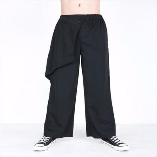 Hot 2020 New Spring Men Loose Large Size Pure Color Wide Leg Pants Elastic Waist Casual Pants Youth Tube Pants Male Trousers