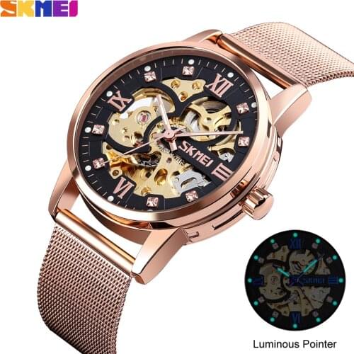 SKMEI Brand Luxury Watch Men Business Mechanical Automatic Wristwatch Waterproof Strainless Steel Strap Male Clock montre homme