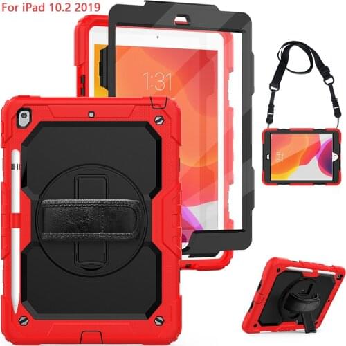 For Apple iPad 10.2 2019 Tablet Case Cover iPad 10.2 Case with 360 Degree Rotating Bracket Handheld Strap iPad 10.2 Case