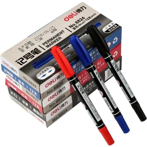 Deli Double-headed Marker Pens Quick Drying 0.5mm 1mm Black Red Blue CD Oily School Student Teacher Stationery Luxury Gift Tool