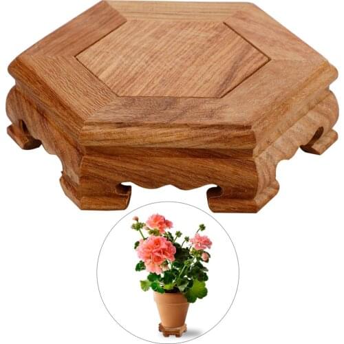 Wooden Tray Display Shelf Plant Stands Handicraft Ornament Base For Garden Brown Wenge Hexagon Desktop Decor Flower Pot Rack