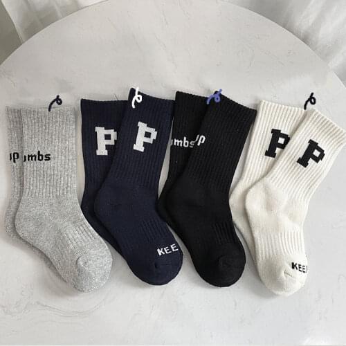 3-12Y Spring Autumn Winter Kids Children Soft Cotton Stockings for Baby Girls Boys Solid White Letter Socks Sports Stuff