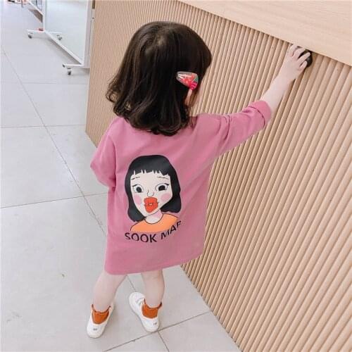 2021 Spring Autumn Girls Cute Cartoon Print Long T-shirt Baby Kids Children Cool Tee