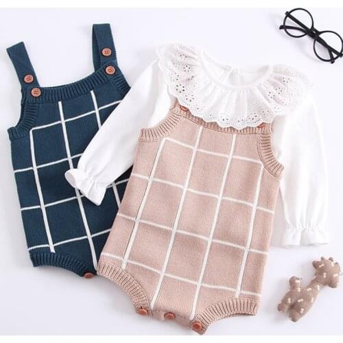 Newborn Boys Girls Grid Jumpsuits Clothes Spring Autumn Baby Boys Girls Braces Rompers Knitted Children Rompers