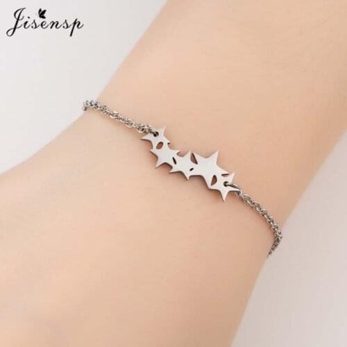 Jisensp Stainless Steel Bracelet Simple Design Little Stars Charm Bracelet Fashion Jewelry for Women Girls Birthday Gift