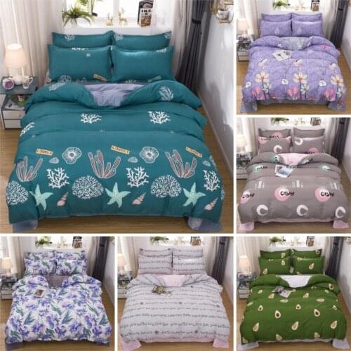 Purple Flower Print Bedding Sets 3/4 Pcs Kids Cartoon Bedding Set 1*quilt Cover+1*sheet+2*pillowcase (twin/full/queen/king)