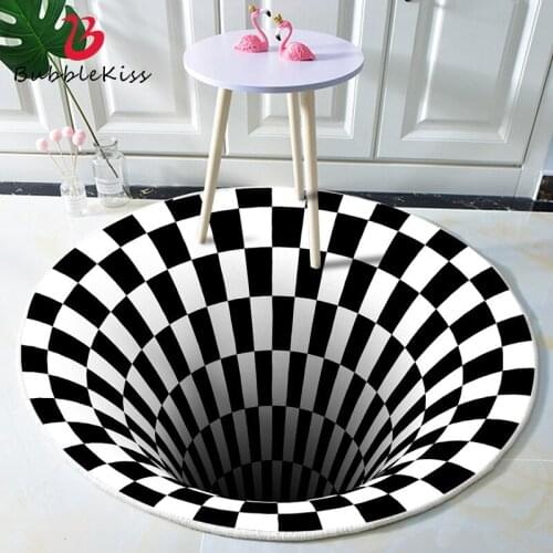 Bubble Kiss 3D Round Carpet Abstract Black White Geometric Living Room Carpet Home Bedroom Vortex Illusion Rug Bedside Area Rugs
