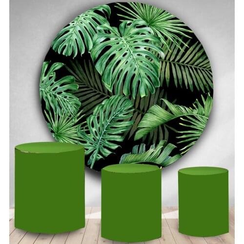 Tropical plants Green leaves round panel backdrop circle background wedding birthday baby shower party decor polyester fabric