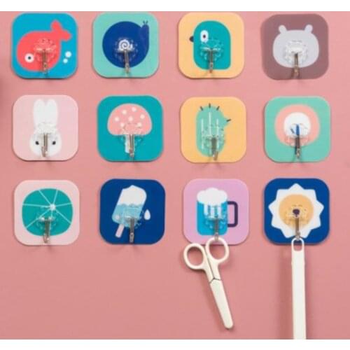 10PCS Cartoon Colorful Strong Invisible Anti-skid Hooks Strong Adhesive Door Wall Hangers Kitchen Bathroom Accessories