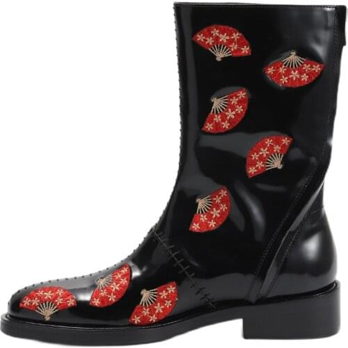 Hot Selling Cow leather Mens Boots Martin Boots Shoes Fashion work Boots High Quality Retro Shoes elastic band zip embroidery