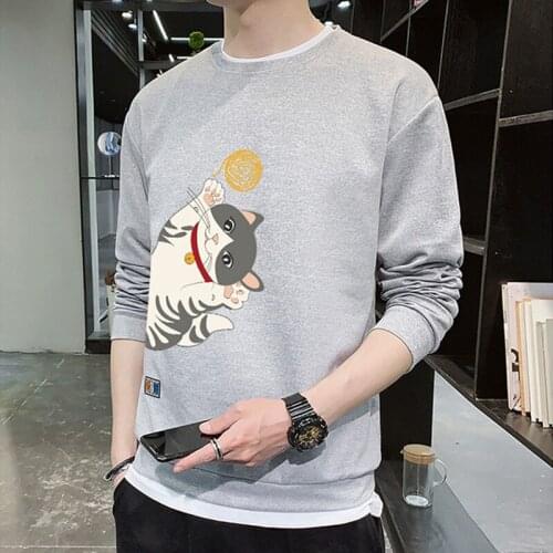 EL BARCO Funny Cat Print Sweatshirt Men Spring Cotton Black Hoodies Shirt Soft White Grey Male Tops Coat Harajuku Blue Jackets