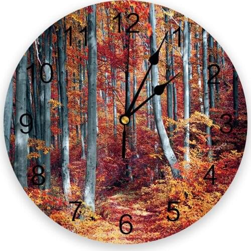 Woods Trunk Autumn Scenery 3d Wall Clock Modern Design Farmhouse Decor Kitchen Vintage PVC Round Clock Living Room Decoration