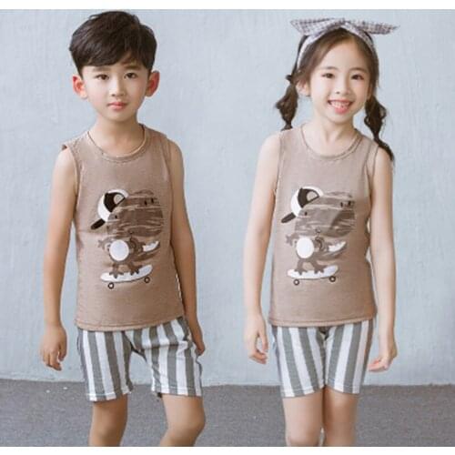 Baby Girl Clothes Children Pajamas Cotton Clothing Sets Sleeveless Pajamas For Boys Summer Nightwear Animal Cartoon Pyjamas Kids