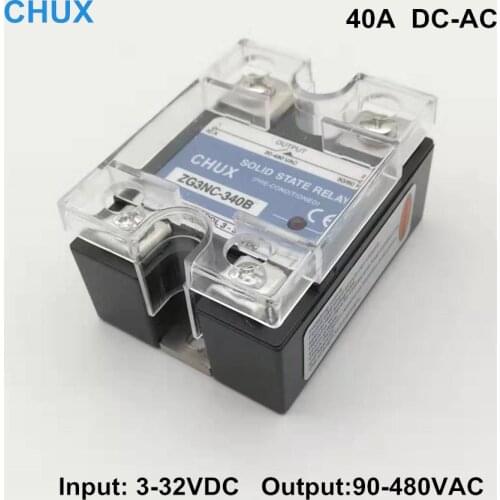 CHUX Single Phase SSR Solid State Relay 40a 90-480VAC 3-32VDC DC to AC SSR Relays
