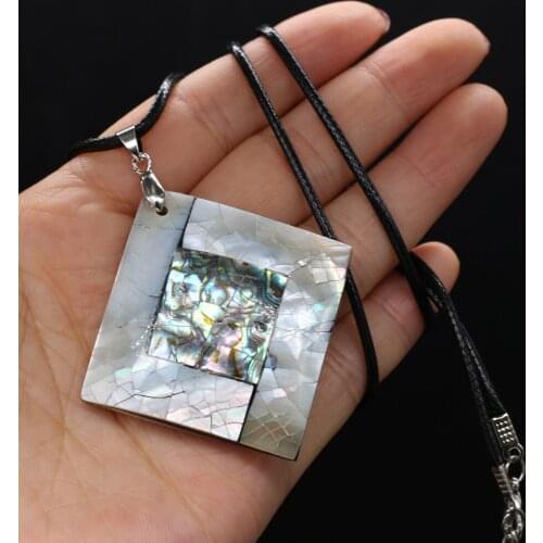 Natural Geometry Mother of Pearl Shell Pendants Wax Thread Charm Necklace for Women Jewelry Gift Size 55x55mm Length 55cm