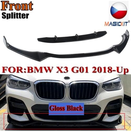 MagicKit Front Spoiler Splitter Bumper Lip ABS Gloss Black For BMW X3 G01 Sport 2018-2020