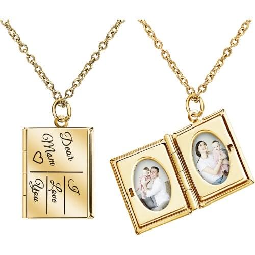 Personalized Creative Book Shape Necklace Custom Photo Text Memorial Pendant Charm Neck Jewelry Anniversary Gifts For Women Girl