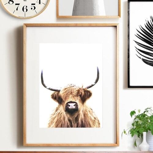 Posters and Prints Highland Cow Nordic Cattle Canvas Painting Art Wall Pictures for Living Room Scandinavian Home Decor No Frame