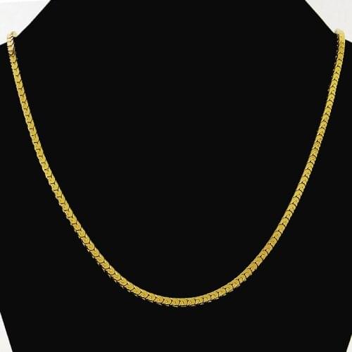 24K Gold Plating Rap Necklaces for Women Men Yellow Gold Color Snake Chain 3MM Wide 70CM Long for Men Boys Hiphop Punk Jewelry