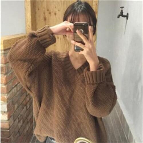 2021 Pullovers Women V-neck Knitwear Simple Japanese winter Long Sleeve Sweater Warm Trendy Female All-match Casual New H630