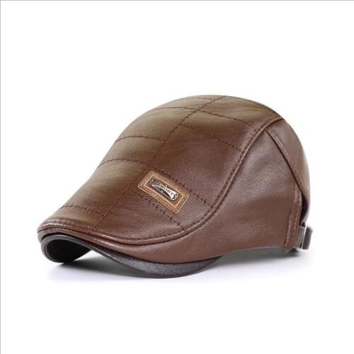 Brand JAMONT Adjustable PU Peaked cap middle-aged and elderly hats plus velvet outdoor leisure warmth Winter beret Caps
