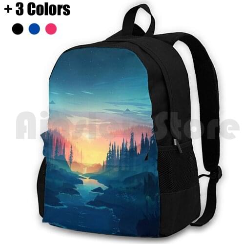 Wilderness Outdoor Hiking Backpack Riding Climbing Sports Bag Minimal Minimalist Low Poly Artistic Land Scape Landscape Sun