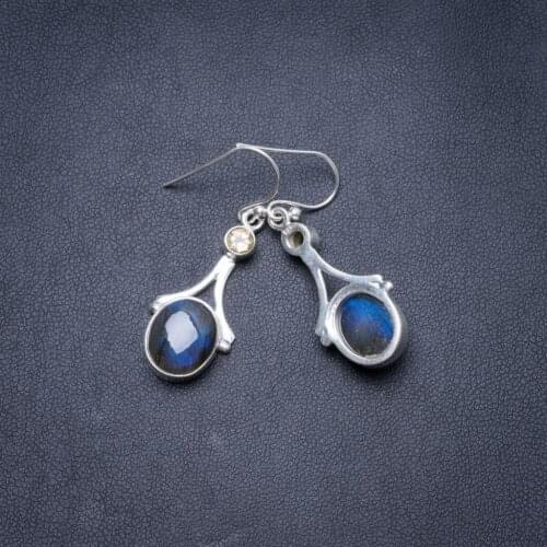 Natural Blue Fire Labradorite and Citrine Handmade Unique 925 Sterling Silver Earrings 1.5" Y3206