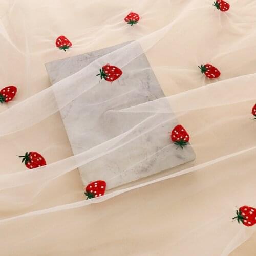 Mesh Strawberry Embroidered Lace Fabric for Girls' Dress Tutu Skirt Fabric Soft Gauze
