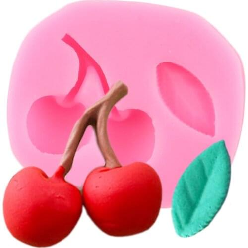 Cherry Silicone Leaf DIY Party Cupcake Topper Fondant Cake Decorating Tools Polymer Clay Candy Molds Chocolate Gumpaste Moulds