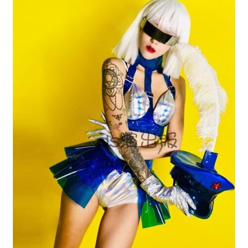 Blue Red Green Military Uniform Party Performance Wear Female Singer DJ Nightclub Bar DS Sexy Halloween Cosplay Costume DWY4639