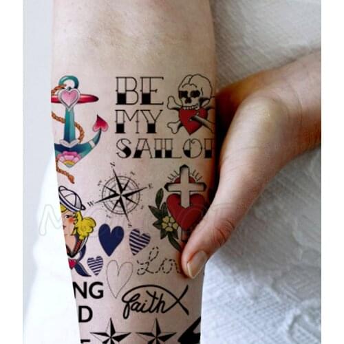 Cross Skull Compass Anchor Letter Tattoos Stickers Women Body Waist Arm Art Tattoos Temporary Girls Butterfly Tatoos Rose Chains