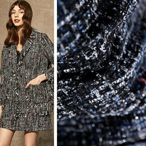 50x145cm France Tweed Black Blue Yarn Dyed Braided Tweed Fabric For Woman Autumn Jacket Dress Suits Coat DIY Sewing