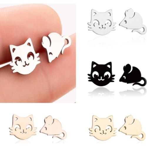 Yungqi Vintage Stainless Steel Cat Mouse Earrings For Women Girl Trendy Harajuku Cool Hip Hop Animal Rat Earring Jewelry anillos