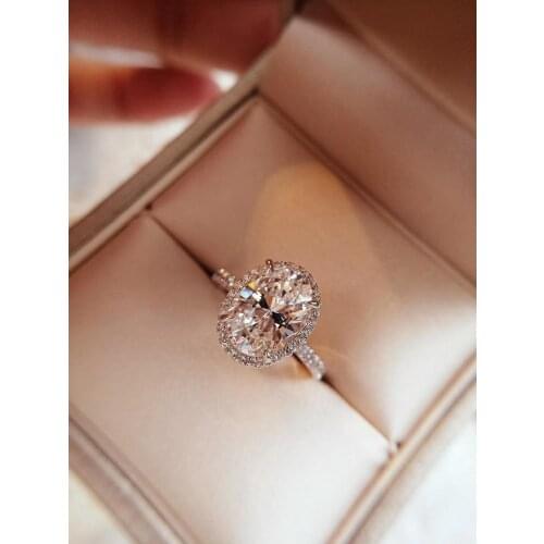 Top quality 3 carat wedding finger ring HW ring oval water shape engagement ring 925 sterling silver famous brand jewelry