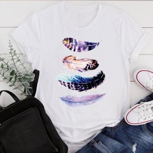 Women Clothes Cartoon Feather Vintage Style 2021 Ladies Summer Print Fashion Tshirt Female Short Sleeve Tee Top Graphic T-shirt