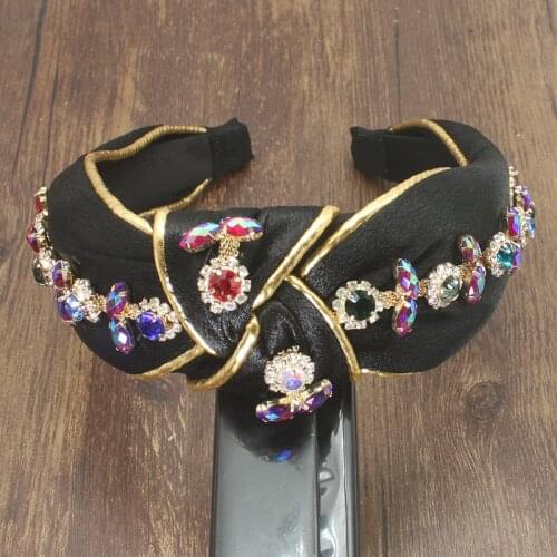 Luxury Fabric Rhinestone Flower Hair Accessories for Women Girls Flash Crystal Headbands Retro Knotted Lady Hair Bands Headdress