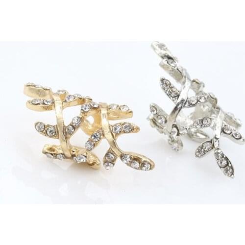 Winding Branch Crystal Leaf Golden Silver Plated Ear Cuff Small Clip Earrings Fashion No piercing Jewelry Women Wrap Earrings