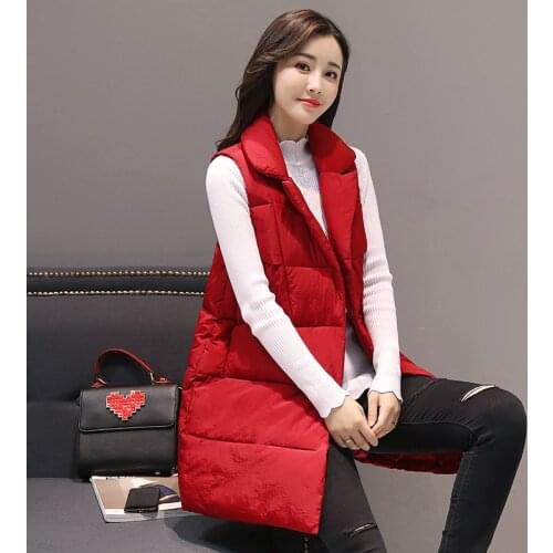 Long vest women waistcoat padded autumn winter Korean Slim sleeper sleeveless jacket students Suit vest coat gilet