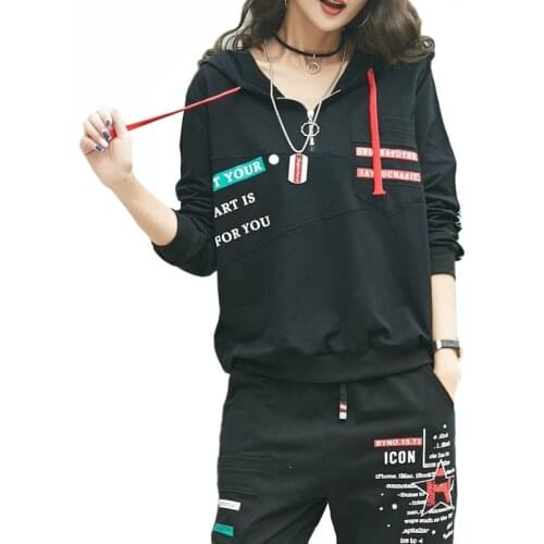 2021 European Fashion Ladies Fitness Tops And Pants Womens Two Piece Set Hooded Tracksuit Casual Printed Outfits Long Sleeve Top